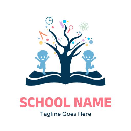 Colorful Tree with Happy Children Illustrating Learning Logo Template