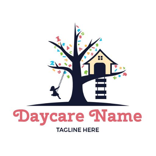 Colorful Tree with Swing Signifying Joyful Daycare Logo Template