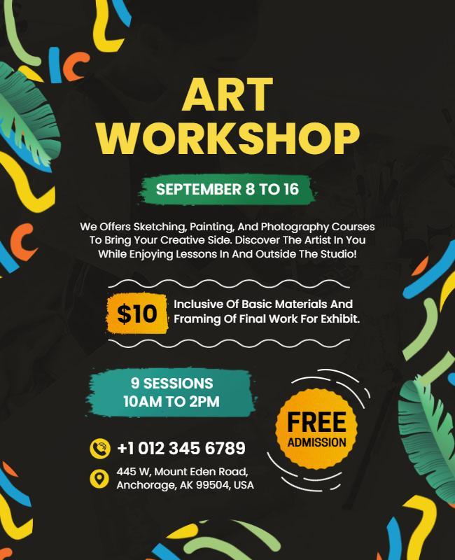 Colorful Tropical Art Workshop Course Poster Template