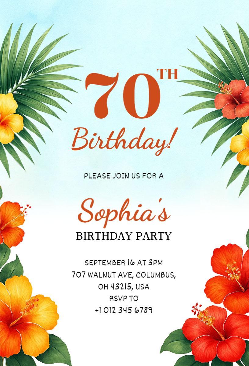 Colorful Tropical Hibiscus 70th Birthday Celebration Invitation Template