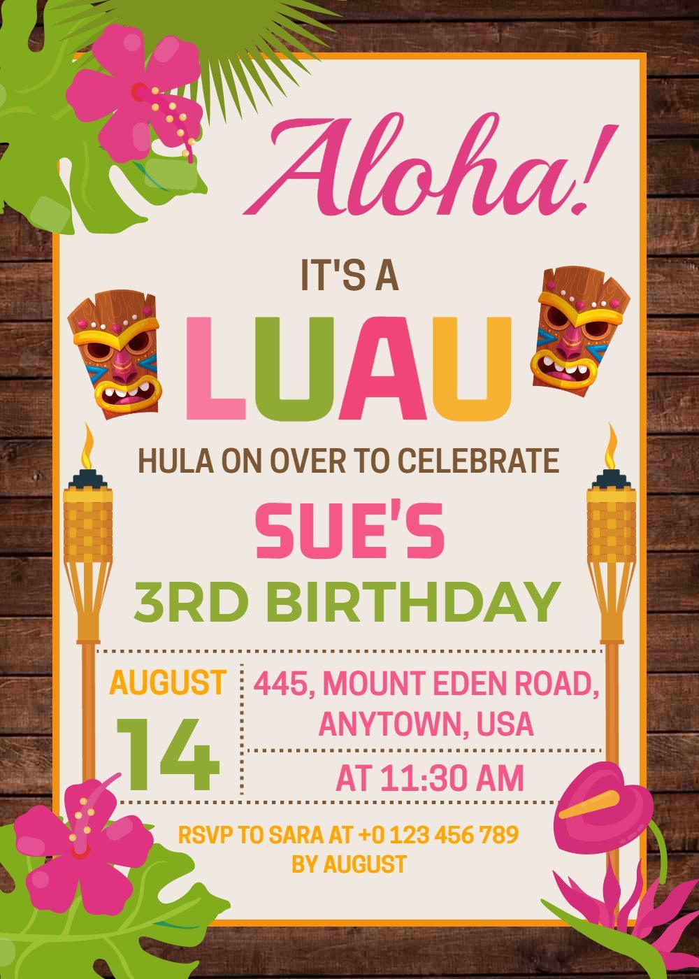 Colorful Tropical Luau Birthday Celebration Invitation Template