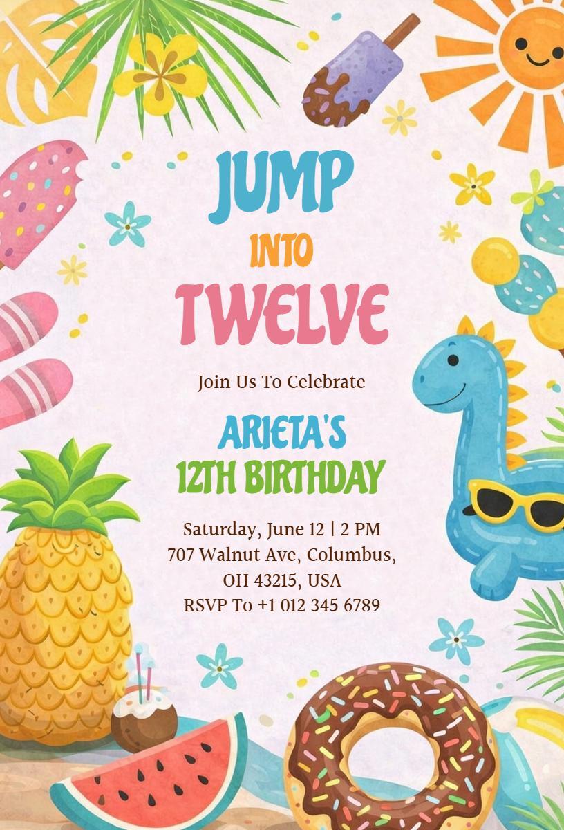 Colorful Tropical Pool Party Birthday Celebration Invitation Template