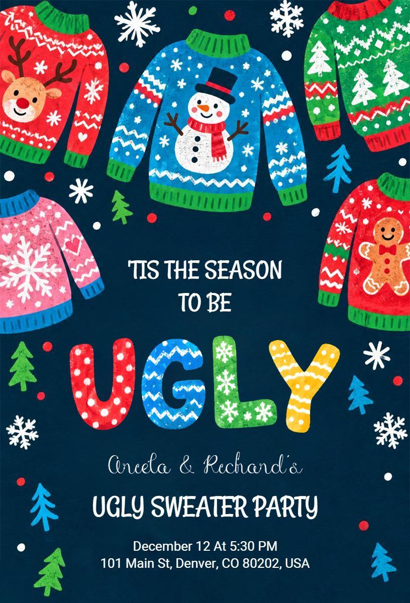 Colorful Ugly Sweater Party Invitation Template