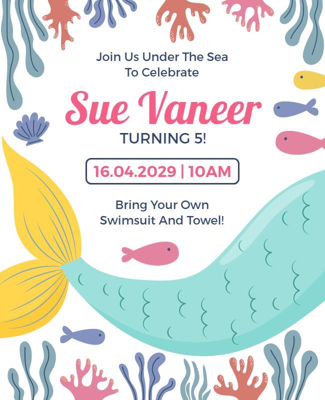 Colorful Under the Sea Mermaid Birthday Celebration Flyer Template