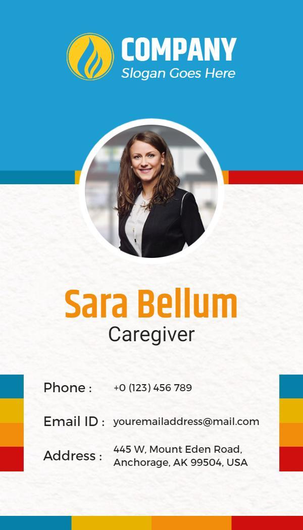 Colorful Vertical Caregiver Business Card Template