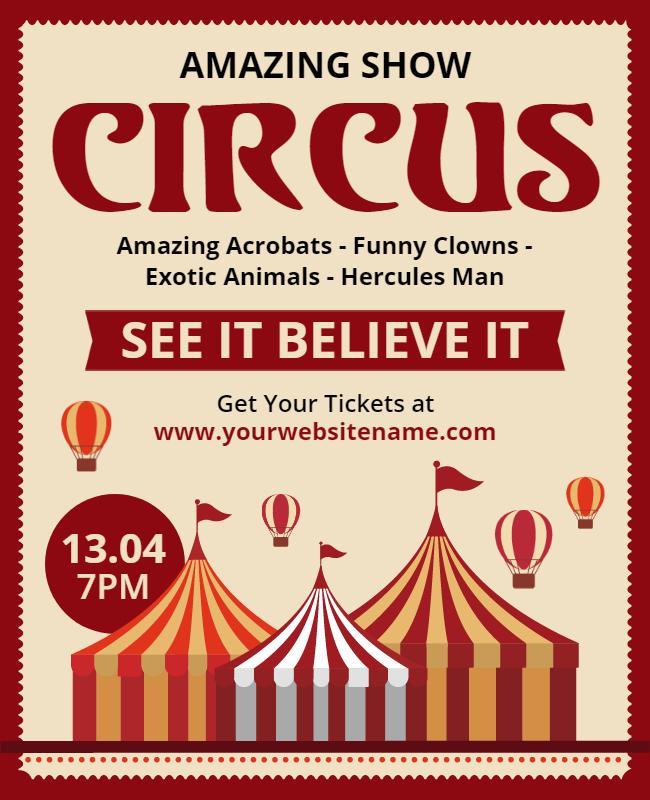 Colorful Vintage Circus Show Extravaganza Poster Template