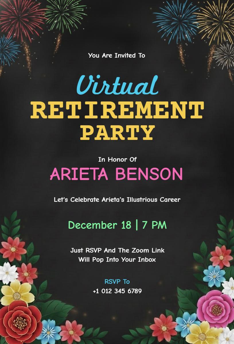 Colorful Virtual Retirement Celebration Party Invitation Template