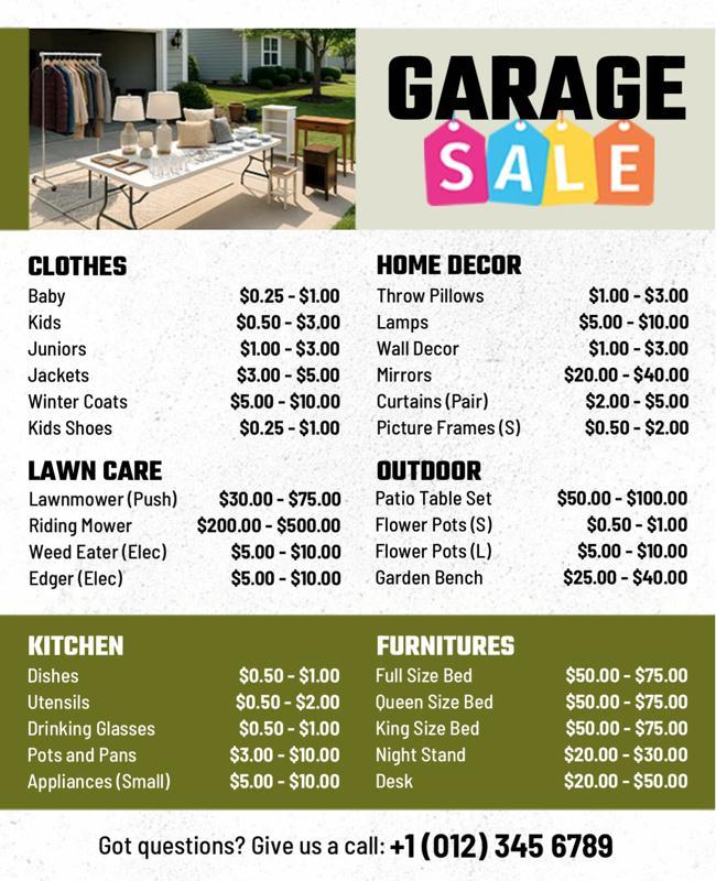 Colorful Weekend Community Garage Sale Overview Flyer Template