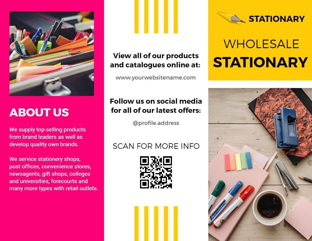 Colorful Wholesale Stationery Supplier Information Tri Fold Brochure Template