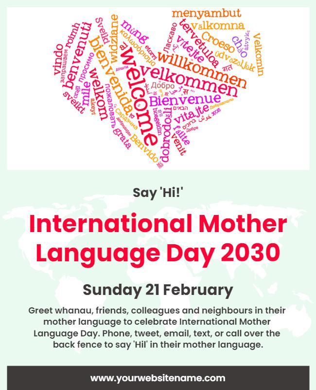 Colorful Word Cloud Heart for International Mother Language Day Poster Template