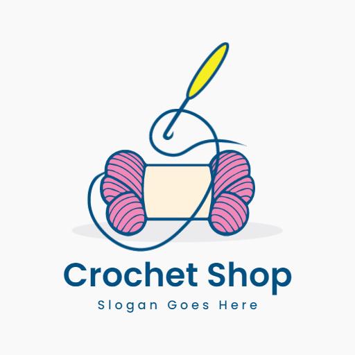 Colorful Yarn and Hook Representing Crochet Shop Logo Template