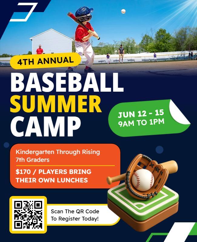 Colorful Youth Baseball Summer Camp Registration Flyer Template