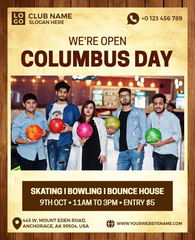 Columbus Day Bowling Event Flyer Template