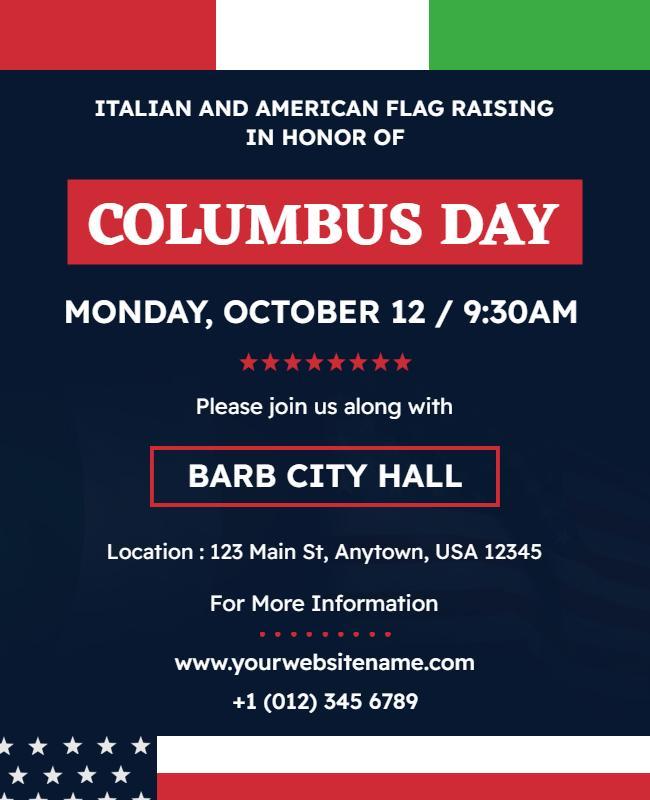 Patriotic Italian American Columbus Day Flag Raising Flyer Template