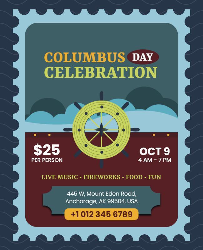 Nautical Themed Columbus Day Celebration Flyer Template