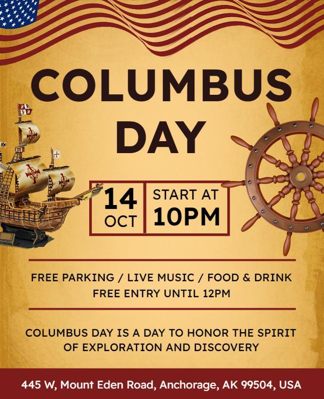 Exploratory Nautical Columbus Day Festivities Flyer Template