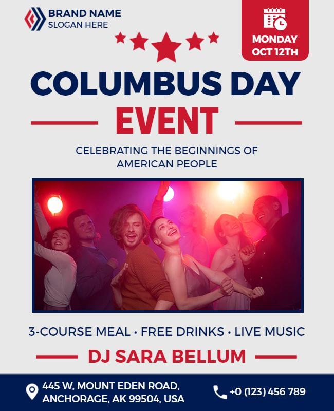 Columbus Day Celebration Party Flyer Template