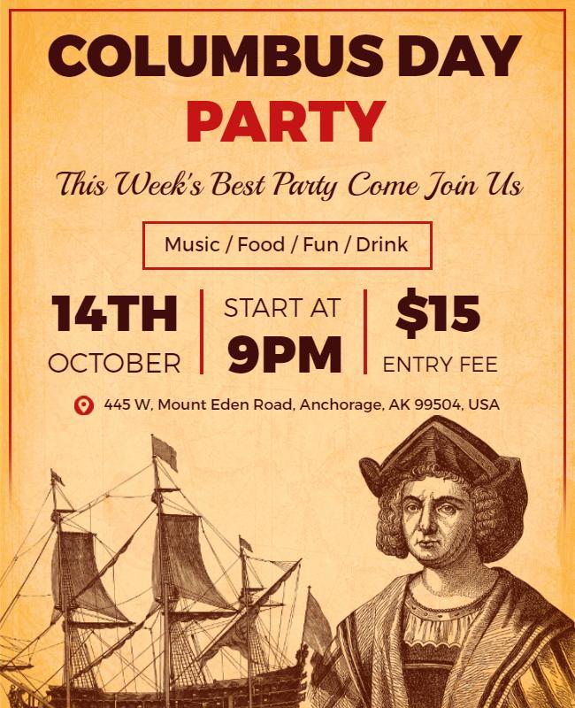 Festive Orange Columbus Day Party invitation Flyer Template