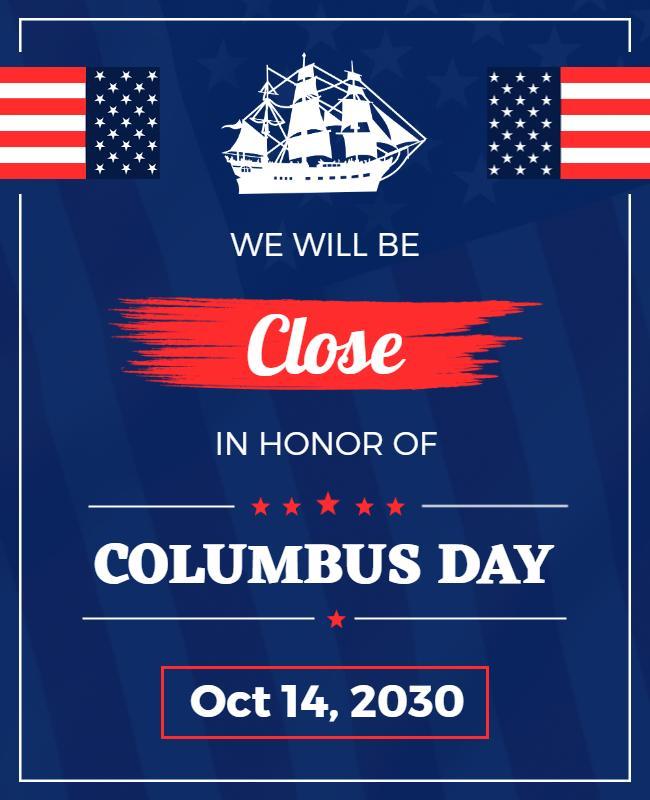 Columbus Day Closure Announcement Flyer Template