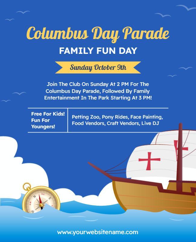 Columbus Day Parade Family Fun Day Flyer Template