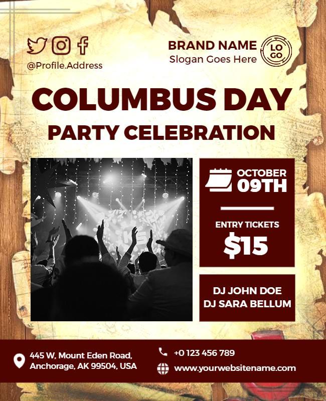 Columbus Day Party Celebration Flyer Template