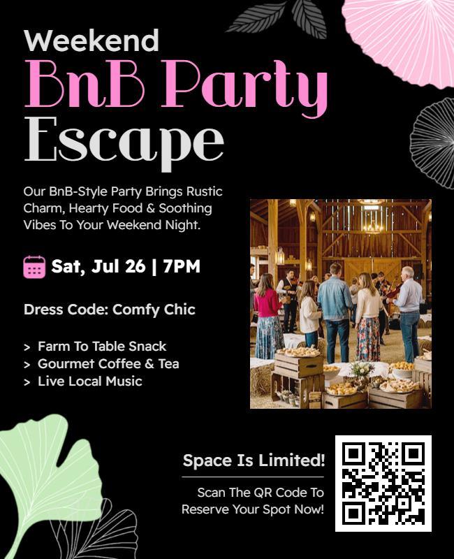 Comfy Chic Bnb Theme Party Announcement Flyer Template