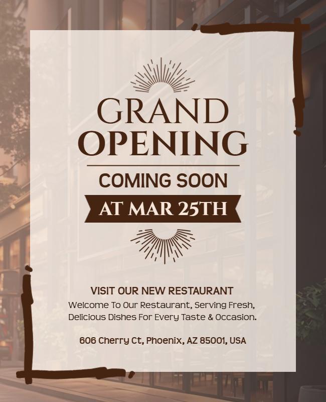 Coming Soon Restaurant Opening Announcement Flyer Template