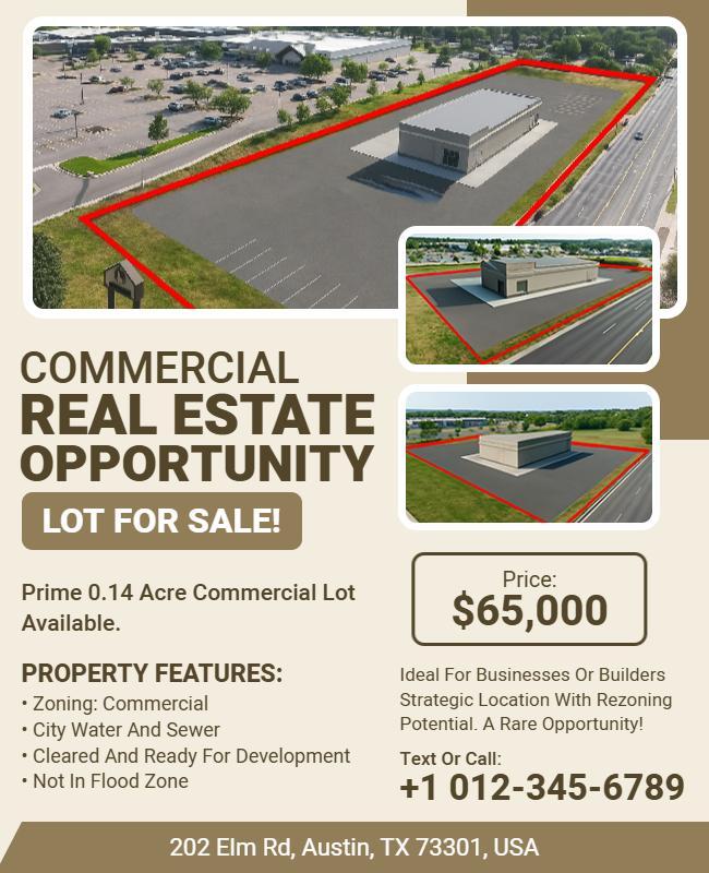 Commercial Lot for Sale Real Estate Opportunity Flyer Template