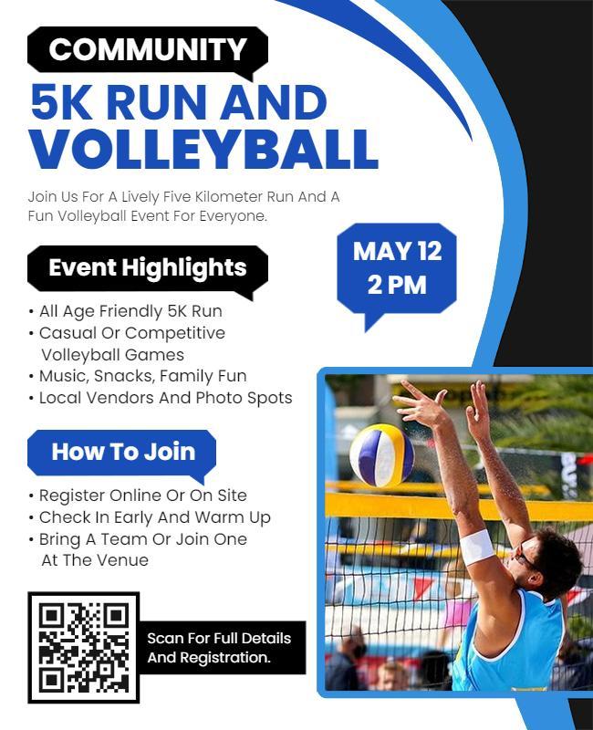 Community 5k Run and Volleyball Event Flyer Template