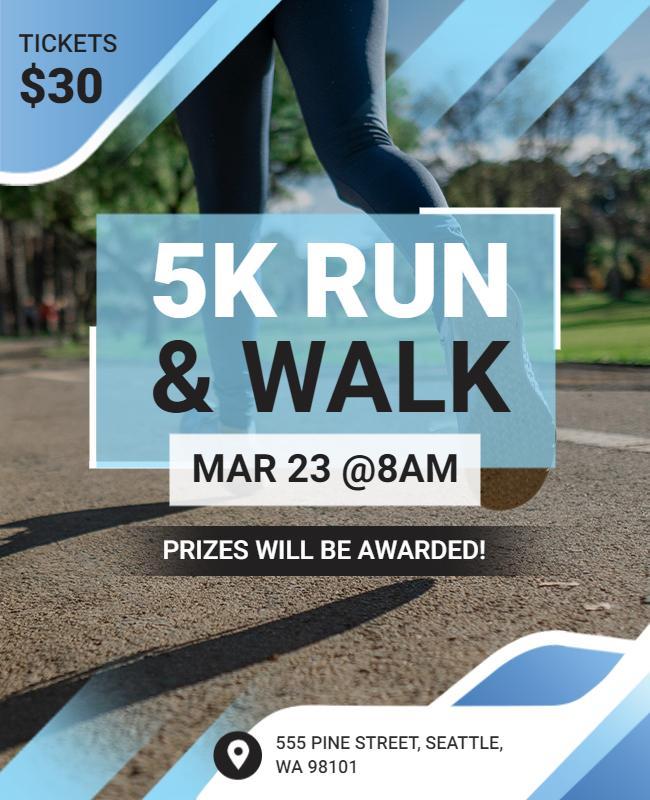 Dynamic Blue 5K Run and Walk Event Flyer Template