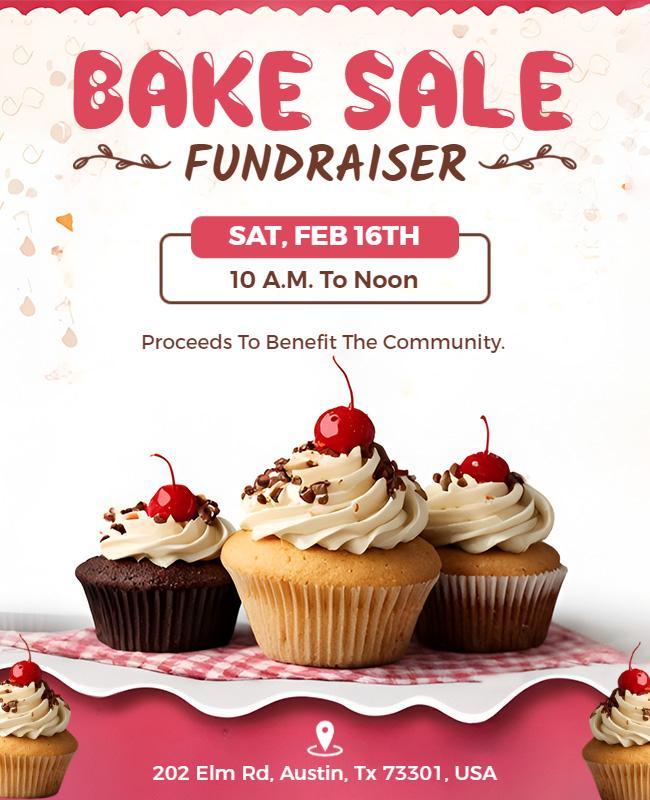 Charming Pink Themed Bake Sale Fundraiser Flyer Template