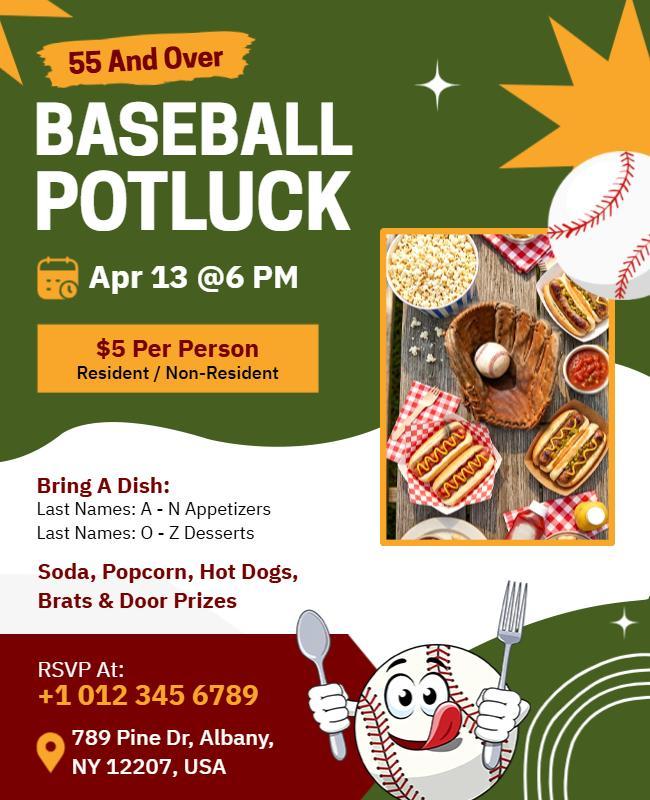 Community Baseball Potluck Event Flyer Template