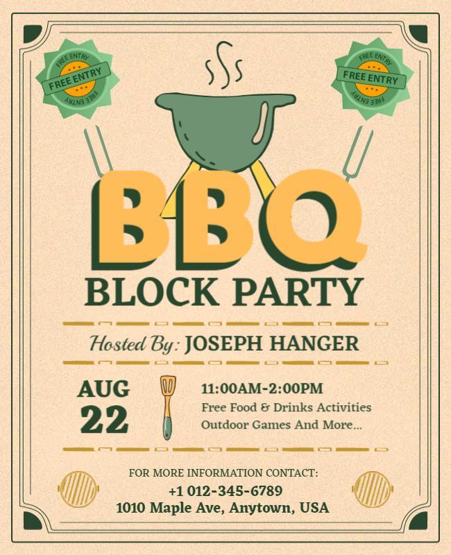 Community Bbq Block Party Event Flyer Template