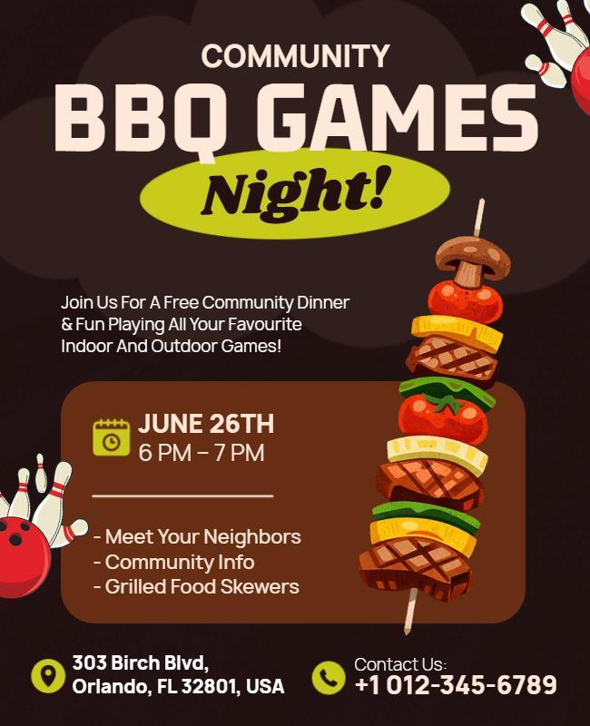 Community BBQ Games Night Event Flyer Template
