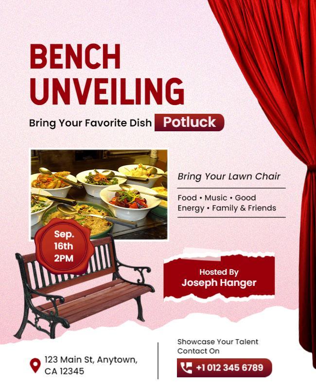 Community Bench Unveiling Potluck Flyer Template