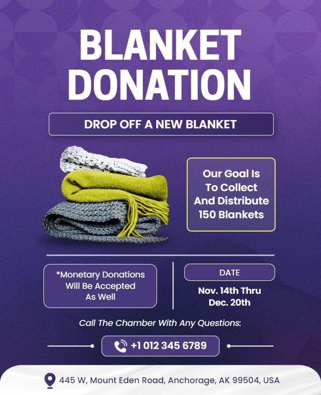 Warm Purple Blanket Donation Drive Community Support Flyer Template