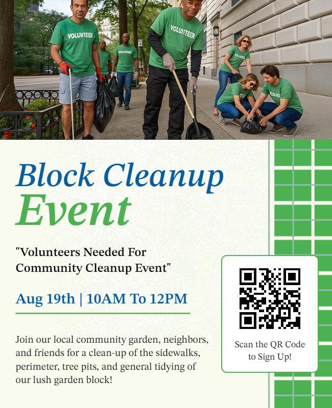 Community Block Cleanup Volunteer Event Flyer Template