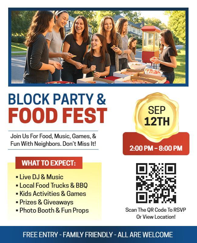 Community Block Party and Food Festival Flyer Template