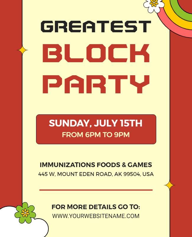 Colorful Retro Summer Block Party Flyer Template