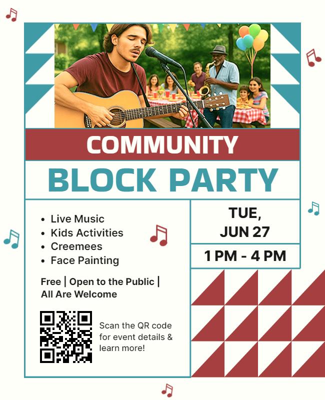 Community Block Party with Live Music Flyer Template