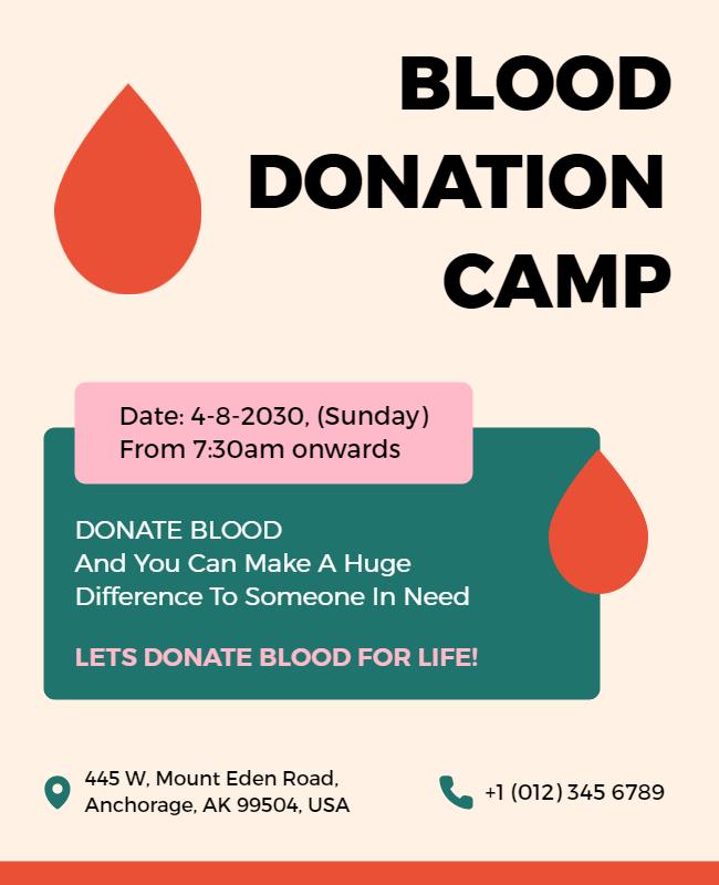 Bold Red Blood Donation Camp Awareness Flyer Template