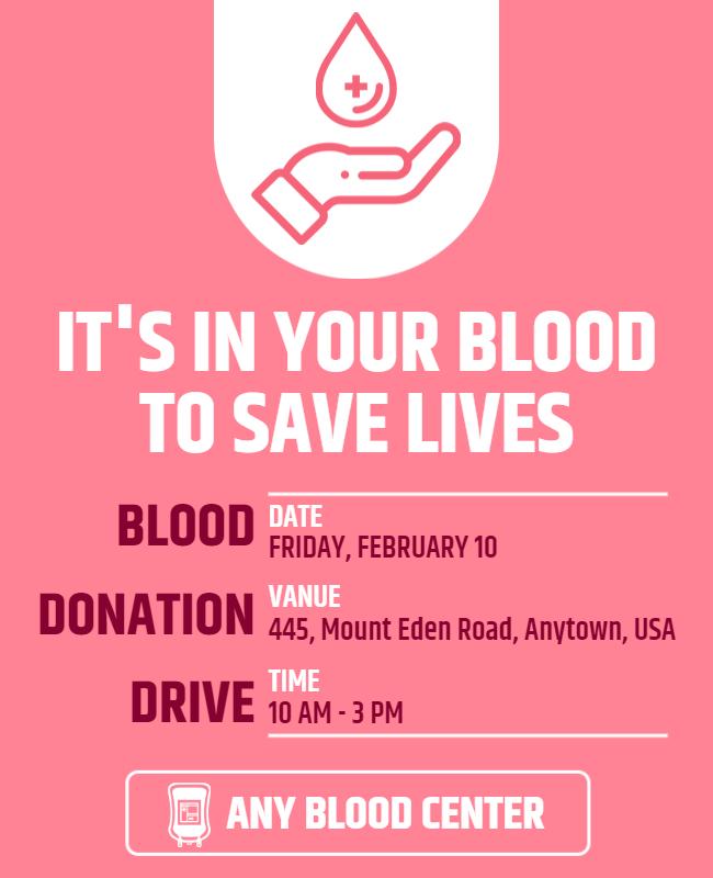 Compassionate Pink Blood Donation Drive Flyer Template