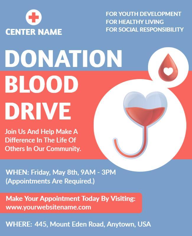 Bright Red Heart-Themed Blood Donation Drive Flyer Template