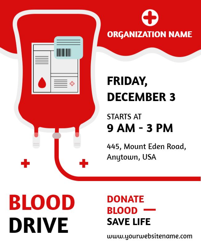 Bold Red Health Awareness Blood Drive Flyer Template