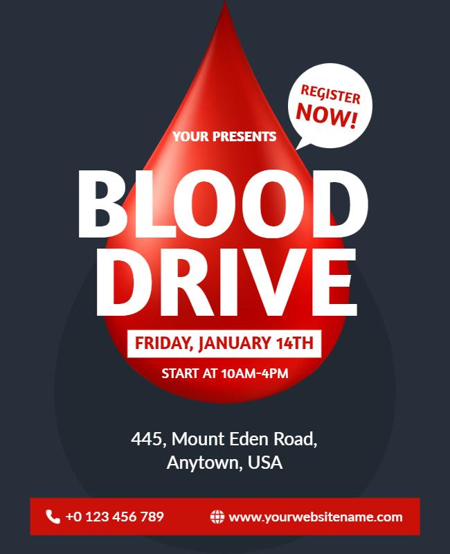 Bold Red Blood Drive Registration Community Event Flyer Template