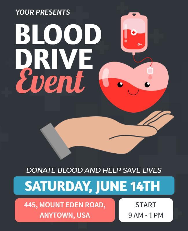 Playful Heart-Themed Blood Drive Event Flyer Template