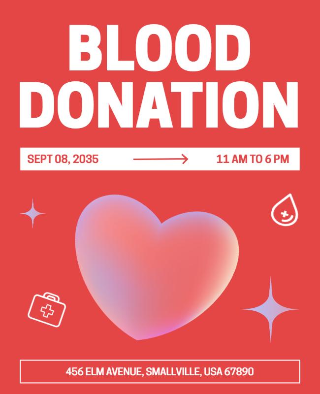 Bold Red Heart-Themed Blood Donation Event Flyer Template