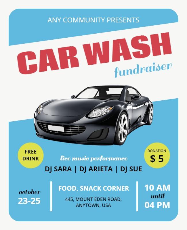 Community Blue Car Wash Fundraiser Event Poster Template