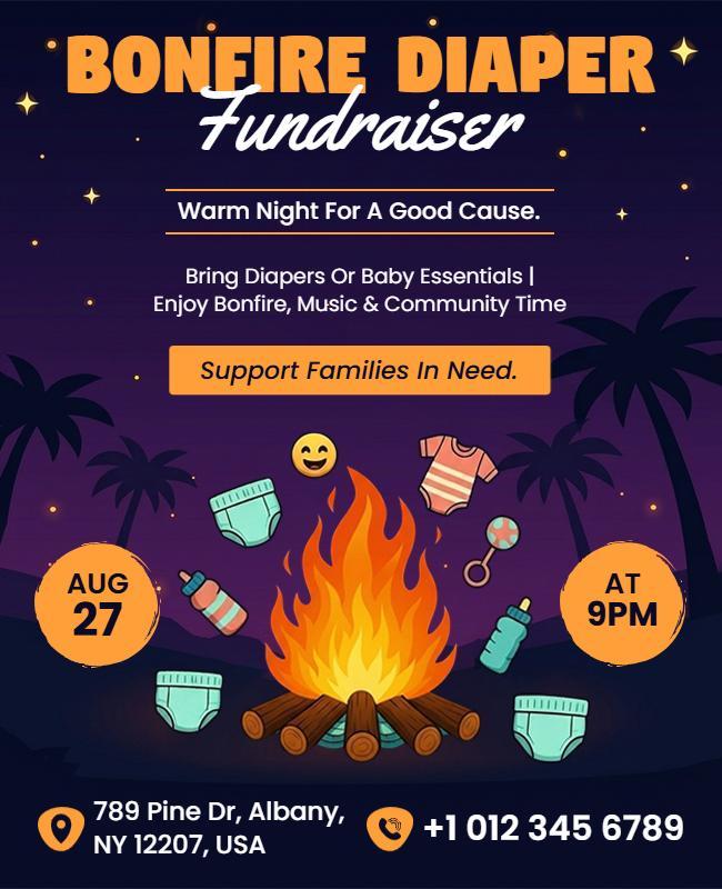 Community Bonfire Diaper Fundraiser Poster Template