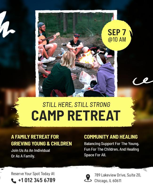 Community Camp Retreat for Grieving Families Flyer Template